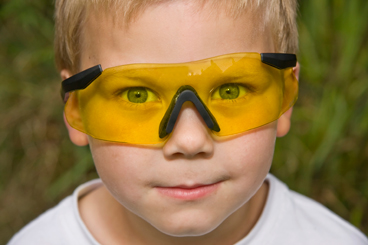 Boy wearing safety goggles